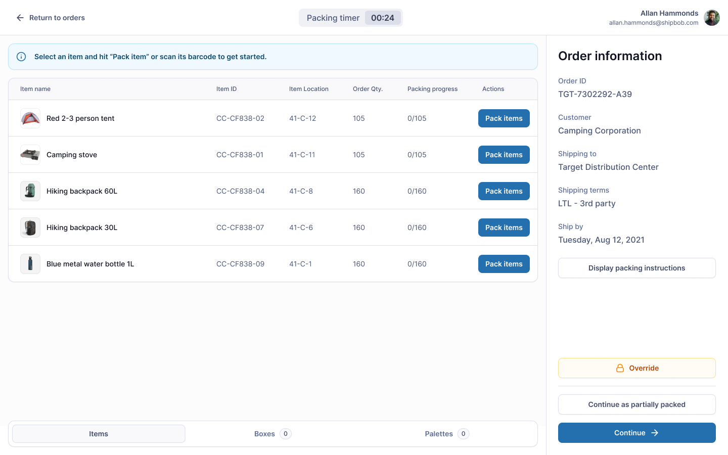 New packing station interface